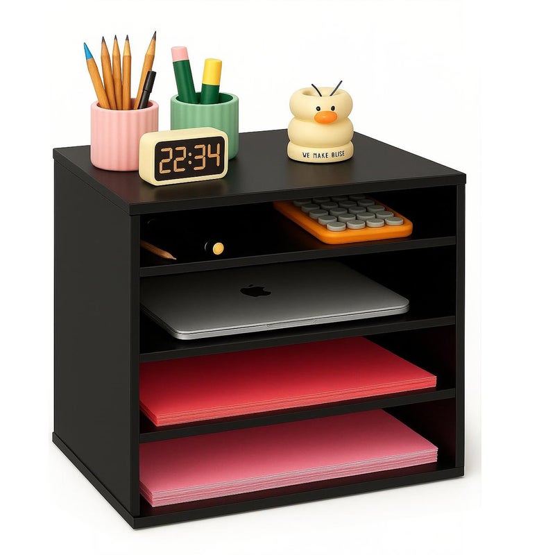 EMERIT Paper Organzier Wood Desktop Organizer Storage Letter Tray File Sorter with Adjustable Shelves for Home Office - Image 1